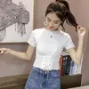 ファッションレディースTシャツ半袖女性ソリッドスリムファッションoネックレースアップセクシーなトップスニットベーシックTシャツカジュアル女性ティーVbnmjjjh