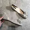 Sandales de luxe à talons hauts pour femmes, chaussures de princesse plates avec strass et perles, de styliste, à la mode, à bouche peu profonde, avec nœud, 220324