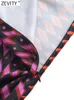 Zevity feminino de cor vintage correspondência geométrica com estampa geométrica Sarong midi saia Faldas Mujer Ladies chiques laterais zíper vestidos Qun964 220702