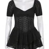 Darlingaga Модное плиссированное платье с V-образным вырезом и оборками, женское платье с пышными рукавами, шикарное черное летнее вечернее платье, винтажный корсет, женский W220421