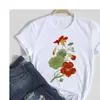 T-shirts Women Aesthetic Flower Korean T Shirt Kawaii Office Sweet Cute Clothes Stylish Top Lady Print Tee T-shirt