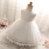 Meisjesjurken Baby Girls Doop Dress Lace Born Girl Evening en trouwfeestjurk 0-2t baby schattige boog prinses verjaardag peuterjurken