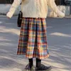 Japanische Regenbogen Hohe Taille A-Line Wolle Plaid Rock Weibliche Studenten Adrette Wilden Midi Frauen Herbst Lange 220322