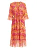 Freizeitkleider High-End-elegantes Damen-Sommerkleid mit schönem Druck, hochwertiger Seidenrand, V-Ausschnitt, Kordelzug in der Taille, großes Rüschensaum, langes Kleid. Lässig