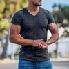 Mens V Neck Sports TShirt Summer Gym Fitness Solid Color Fashion Man Short Sleeve Casual Slim Fit Top D220615