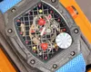 Movimento Richarmill Orologio in fibra da uomo Fibbia automatica in nylon S Master Carbon Butterfly Fabbrica di lusso Cassa meccanica nera Cinturino Hollow Ricro trap Origi