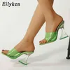 Sandaler Green PVC Jelly Slippers Open Toe Perspex Strange High Heels Crystal Women Transparent klackpumpar 220232