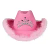 Berets Crown Feather Pink Western Tiara Girl Hat Wide Brim Fedora Cowboy Cap Holiday Fashion Caps Costume Party Hatberets Chur22