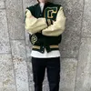 Hip Hop Varsity Jacket Mens Furry Letters Haft Kolor Block College Kurtki Women Harajuku Fashion Baseball Płaszcze Ins 220813