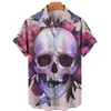 Męskie koszulki męskie koszule męskie czaszki 3D Print Lato swobodny oddychający guzik z krótkim rękawem w dół pojedynczy piersi plaża Whit22