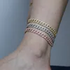 Caviglieri hiphop 9mm ghiacciato bling cz miami cubano collegamento a catena caviglia rosa in oro rosa in pietra argento da donna di moda gioielleria di moda