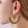 Hoop & Huggie Fashion Jewelry Women Fan Fringed Metal Earrings Glass Beads Braided Boho Statement EarringHoop