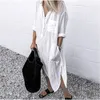 Plus Size Algodão Linho Vestido Mulheres Branco Casual Feminino Camisa Longa Vestidos Primavera Verão Moda Beach Lady Roupas 220402