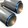 1PC Glossy Straight Carbon Blue Stainless Steel Dual Tip Equal Length Muffler Pipe End tail Middle Exhaust Tip With Remu Logo