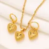 3 D Heart Shape Earring Pendant Necklace Set 14k Yellow Fine solid Gold Over Jewelry Women Dubai