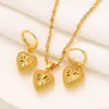 3 D Heart Shape Earring Pendant Necklace Set 14k Yellow Fine solid Gold Over Jewelry Women Dubai