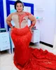 2022 Plus Size Arabisch Aso Ebi Rote Meerjungfrau Sparkly Prom Kleider Sheer Neck Abend Formale Party Zweiter Empfang Geburtstag Verlobungskleider Kleid ZJ886