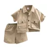 Pojkkläder sätter sommar gentleman kostymer kort ärmskjorta + shorts 2st barnkläder barnkläder uppsättningar 2-10 år G220509