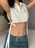 Blusas de mujer Camisas TEMPORADAS Moda Chic Blanco Cargo Mujeres Crop Tops Chain Lace Up Cardigan Summer Split Sexy Party Outfits Basic