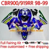 Kroppsarbete för Honda CBR 900 919 RR CC 98-99 Years Bodys 118no.22 CBR 919RR 900R 900cc 919cc CBR919 CBR900 RR CBR919RR 98 99 CBR900R 1998 1999 FAIRING KIT GRÖN Black