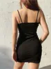Black Bodycon Mini Dress Summer Sleeveless Short Es Split Side Ladies Spaghetti Strap Backless Women Beach Vestidos 220613