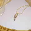 Collana con lucchetto e chiave per donna Collana con pendente in oro 14 carati squisito con zirconi Aaa Kolye