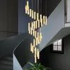 Neue moderne Kristall-Kronleuchterlampe für Treppenhaus, lange Gold-Lobby-Wohnkulturleuchte, Luxus-Wohnzimmer-LED-Hängelampe