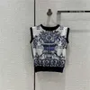 2022 Women's Summer Cotton Knit Tee Designer Tops med panelen Letter Mönster Brand Milan Runway Designer Crop Top T-shirt Kläder High End Stretch Pullover Vest