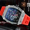 2022 3 PINS Luxury Watch New Men's High Quality Diamond Quartz Watch rostfritt st￥l Case Watch Black Rubber274Z