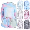 Tie-dye Payamas Printed Long-Sleeve Pajamas Sets Fashion Tracksuit Suit Two-piece Nightwear Sleepwear Set Nightgown Home Wear Suit B7516