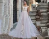 Sexy Elegant Illusion O-Neck Wedding Dress Cap Sleeve Lace Applique A-Line Boho Tulle Puffy Sweep Train Bridal Gown Custom Made