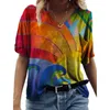 3D 소용돌이 무지개 프린트 여성 탑 여름 캐주얼 한 느슨한 T 셔츠 숙녀 크기 3XL 패션 여성 스트리트웨어