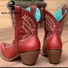 Bonjomarisa vintage femel bordado apontou toe cowboy ocidental botas femininas grosso salto alto deslizamento no outono para 220813 gai gai gai