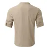 Men's Casual Shirts Top Down Men Shirt Collar Cotton Linen Print Fashion Blouse Loose Long Sleeve Button Blend Mens ShirtsMen's