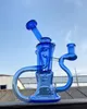 Cachimba de vidrio, reciclar, azul, pipa para fumar, salida de fábrica de plataforma petrolera, junta de 14 mm, cuello doblado