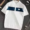 Hot Selling Polo Shirt Tide Brand Pra Short Sleeve T Shirt Classic Metal Triangle Decoration Men's Clothing Fashion Cotton Lapel T-shirt