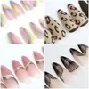24Pcs/Box Almond Round Wavy Press On Nails Detachable Stiletto Fake Nails Full Cover French Ballerina False Nail Tips