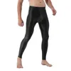 Pantalons pour hommes Leggings de poche de renflement brillant pour hommes Couleur unie Ceinture élastique Sports Fitness Mid Stretchy Skinny Pants