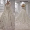 Luxurious Long Sleeves Beaded Sequin A Line Wedding Dresses V Neck Crystal Sheer Backless Plus Size Bridal Wedding Gowns BC1244