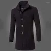 Trench Coats Masculino Casaco Masculino Abotoado Estilo Coreano Manga Regular Grosso Outono Inverno Quente Lapela Comprimento Médio Jaqueta Para Uso Diário