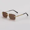 Sunglasses Rimless Glass Men Brown Sun Glasses For Man Crystal Stone Heavy Lenses Anti Eye Dry Scratch Reflection UV400