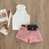 FOCUSNORM 4 Colors 0 4Y Summer Fashion Baby Girls Clothes Sets Solid Sleeveless Halter Knit Vest Shorts With Belt Bags 2 220620