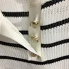 712 L 2022滑走路夏夏同じスタイルのセーターラペルネック半袖白い縞模様の女性のセーターmeiyi
