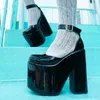 Sandals Thick High Heels Women's 2023 Super Waterproof Platform Bottom Patent Leather Round Head Single Shoe PinkSandals