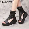 Style romain bottes d'été femmes sandale chaussures sandales en cuir semelle épaisse rehausser chaussures femme sandales compensées chaussures à bout ouvert 220725