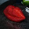 Luxuriöse diamantbesetzte rote Lippen Umhängetaschen Nachtclub Party Strass Clutch Acryl Kettentasche für europäische und amerikanische Frauen