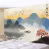 Landskap vägg matta abstrakt bergsmålning konst tapestry vägg hängande hippie boho rum dekor hem sovrum matta gardiner j220804