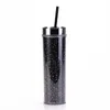 New!! 16oz double layer plastic straw mug can be customized rainbow gradient glitter straight body cup universal cold dri