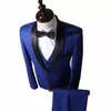 Royal Blue Groom Tuxedos Man Suits Peak Lapel One Buttons Custom Made Man Pass Men Blazers Jacket+Pants+Vest