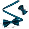 Bow Ties Blue-green For Men Silk Solid Woven Cravat Cufflinks Hanky Corsage Set Suit Or Tuxedo Man Wedding Butterfly KnotBow Emel22